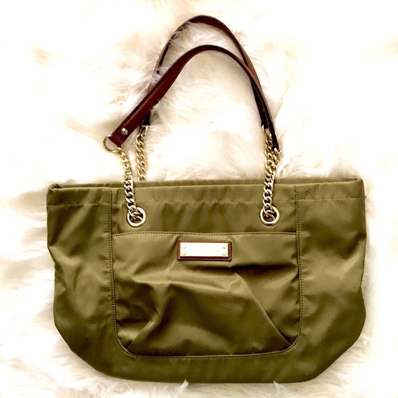 Calvin Klein Olive Green Chain Linked Tote Bag - Picture 1 of 3